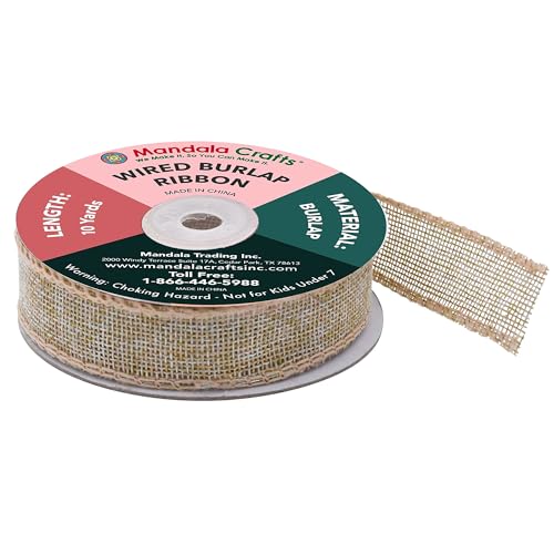 1 Inch Wide Natural Wired Burlap Ribbon for Crafts (30 Foot)