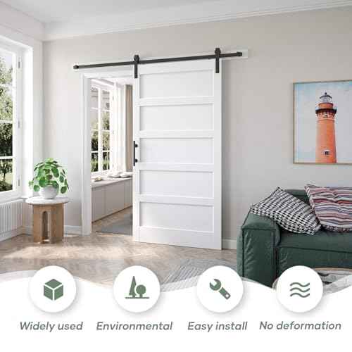 42x80 inch White Barn Door with 7FT Sliding Barn Door Hardware Kit Included