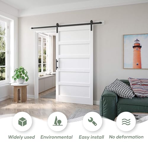 40x84 inch White Barn Door with 7FT Sliding Door Hardware Kit Included & Handle