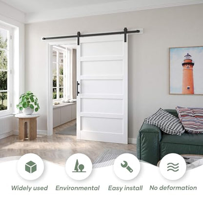 40x80 inch White Barn Door with 7FT Sliding Door Hardware Kit Included & Handle