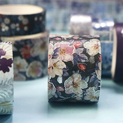 Elegance Blue Washi Tape Set 8 Rolls Wide Silver Embellishment Decorative Masking Tapes for Arts (8 Count)