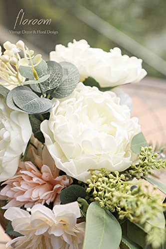 Artificial Flowers 16pcs 4" Ivory Blooming Peonies Real Looking Foam Fake Peony with Stems for DIY Wedding Bouquets Bridal Shower Centerpieces Floral Arrangements Party Tables Home Decorations (16 Count)