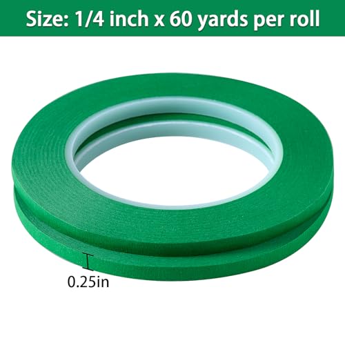 2 Pack 1 4" inch x 60yd Green Painters Tape Easy Removal Thin Narrow Finishing Masking Tape Painting Tape Wall Tape (360 Foot)