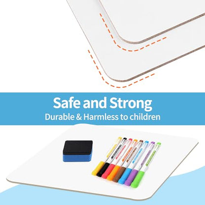 6 Pack Small White Board Dry Erase Classroom Pack Boards 9" x12” Personal Whiteboards for Teachers Lapboards Mini Whiteboard Erasers Included Colors pens (6 Count)