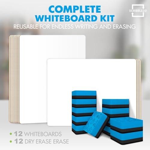 12 Pack Small Dry Erase Boards 9x12 with 12 Erasers for Students (12 Count)