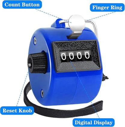 Blue Handheld Tally Counter Clicker 4 Digital for School Event