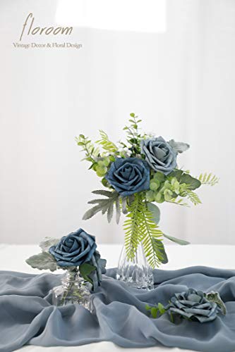Artificial Flowers 50pcs Real Looking Dusty Blue Foam Fake Roses with Stems for DIY Wedding Bouquets Bridal Shower Centerpieces Floral Arrangements Party Tables Home Decorations (50 Count)