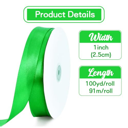 1 Inch x 100yds Emerald Green Satin Ribbon for Craft