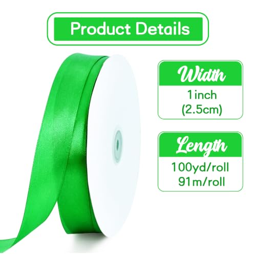1 Inch x 100yds Emerald Green Satin Ribbon for Craft