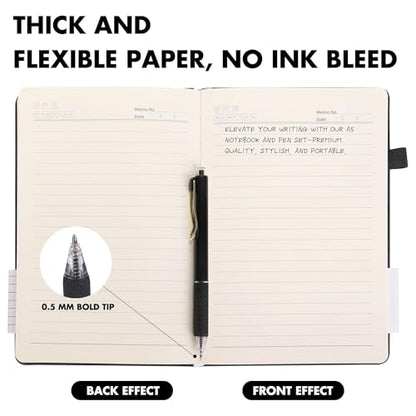 1 Set Lined Notebook Journal with Pen A5 Notebooks 100 GSM College Ruled Hardcover Notebook PU Leather Notepad with Pen Holder for Office School