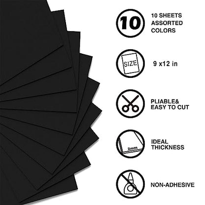 Black Foam Sheets Crafts 9x12 Inch 2mm Eva Craft Foam Paper for Crafts Project Preschoolers Classroom Scrapbooking DIY Cosplay (10 Count)
