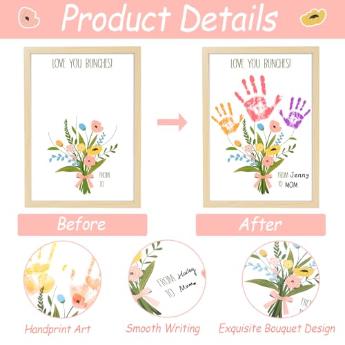 Colorful Flower Bouquet Handprint Art Craft DIY Kit Mother's Day Gifts From Daughter or Son Fun Family Handprint Keepsake with Wood Frame for Mom Grandma Birthday Christmas 12x16 Inch