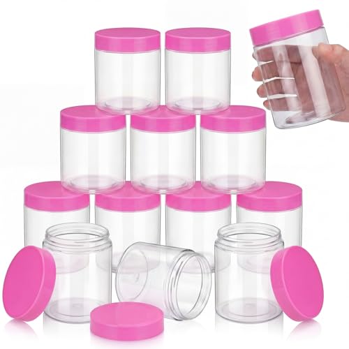 12 Pack 16 oz Plastic Container Jars with Lids Round Clear Travel Cosmetic Container Slime Jars for Toiletries (12 Count)