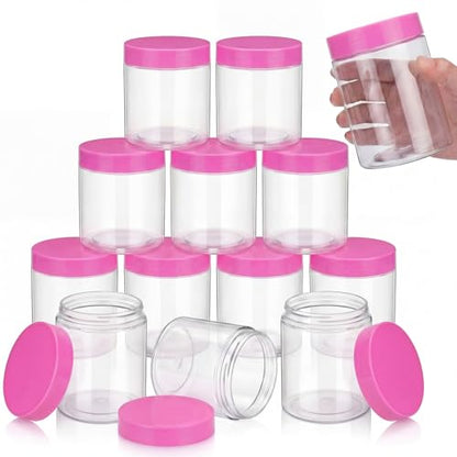 12 Pack 16 oz Plastic Container Jars with Lids Round Clear Travel Cosmetic Container Slime Jars for Toiletries (12 Count)