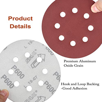5-Inch 8-Hole Hook & Loop Sanding Discs 600-2000 Mixed Grit, 60-Pack (60 Count)