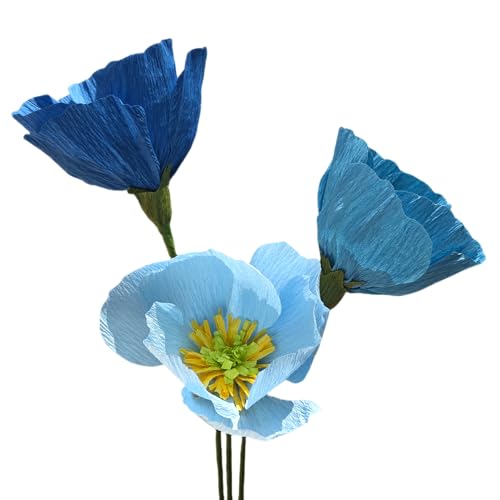Blue Crepe Paper Poppy Flower DIY Making Kit 24 pcs Easy (24 Count)