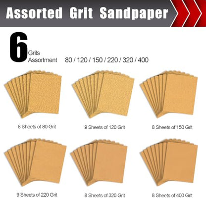 50 Pcs 1 4 Sheet Sand Paper Hook and Loop Backing 5.5" x 4.5" (50 Count)