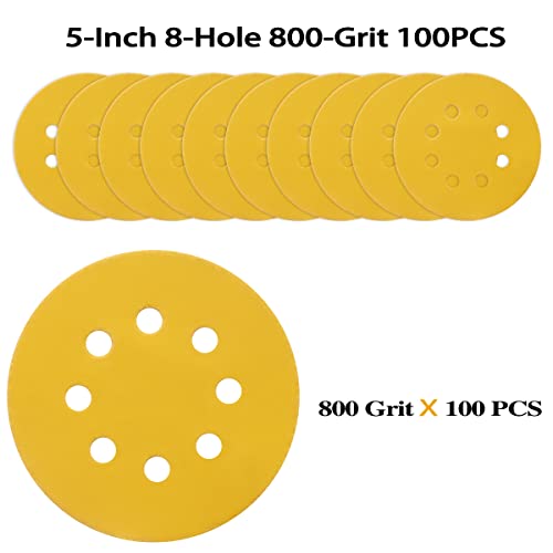 100PCS 5 Inch Sanding Discs 800 Grit Random Orbit Sander Sandpaper (100 Count)
