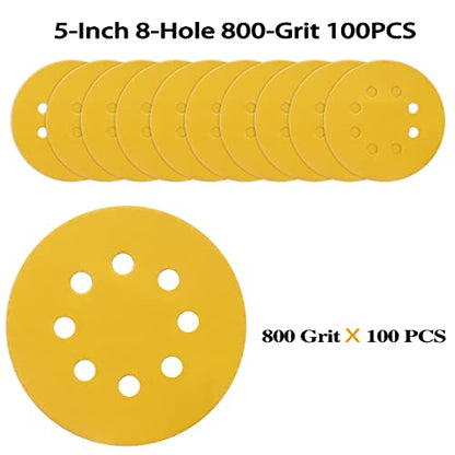 100PCS 5 Inch Sanding Discs 800 Grit Random Orbit Sander Sandpaper (100 Count)