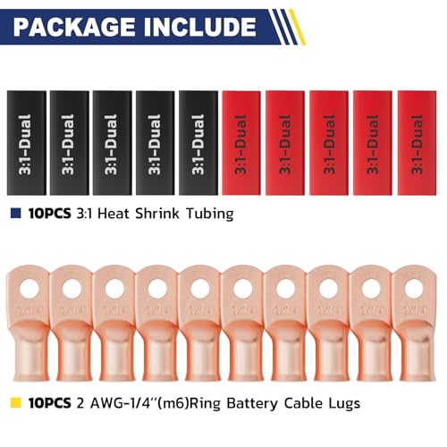 20PCS Battery Cable Lug & Heat Shrink Kit 2 AWG 1 (20 Count)