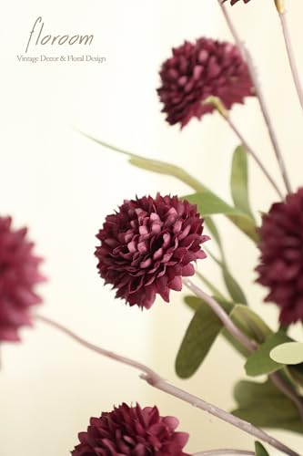 5pcs Burgundy Faux Silk Mums Artificial Flowers (5 Count)