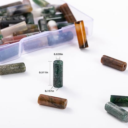 Natural Indian Agate Cylinder Tube Beads 4x13mm 38cm (28 Count)