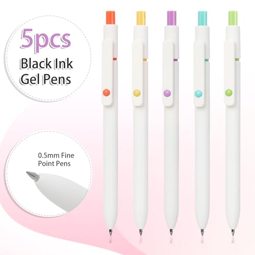 Gel Pens 5pcs 0.5mm Quick Dry Black Ink Fine Point Pens (5 Count)