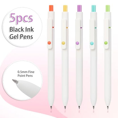 Gel Pens 5pcs 0.5mm Quick Dry Black Ink Fine Point Pens (5 Count)