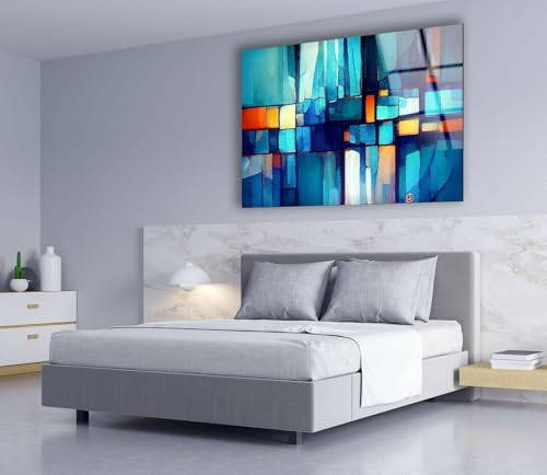 20Wx14H'' Blue Vibrant Stained Glass Wall ArtTempered Glass Printing Wall Decor Large Wall Art Wall Hangings