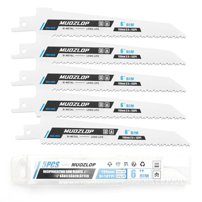 5Pack 6inch 8+10TPI Metal Reciprocating Saw Blades Set (5 Count)