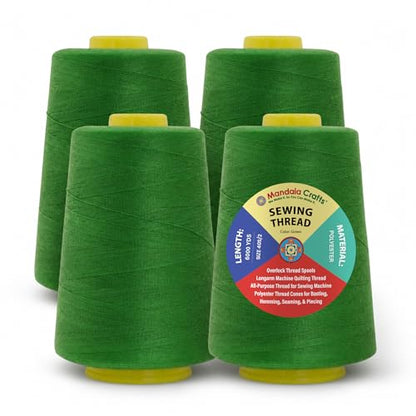 40S 2 Green Polyester 4 Pack of Serger Threads Cones (72000 Foot)