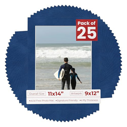 Pack of 25 Acid Free 11x14 Mats Bevel Cut for 9x12 Photos (25 Count)