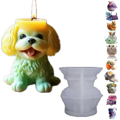 Animal Resin Molds Silicone 3D Cute Teddy Dog Epoxy Resin Plaster Candle Holder Wax Molds for Candle Making