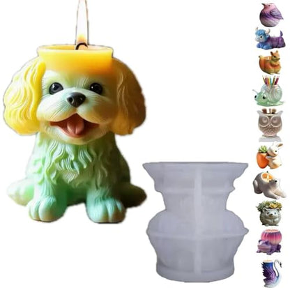 Animal Resin Molds Silicone 3D Cute Teddy Dog Epoxy Resin Plaster Candle Holder Wax Molds for Candle Making