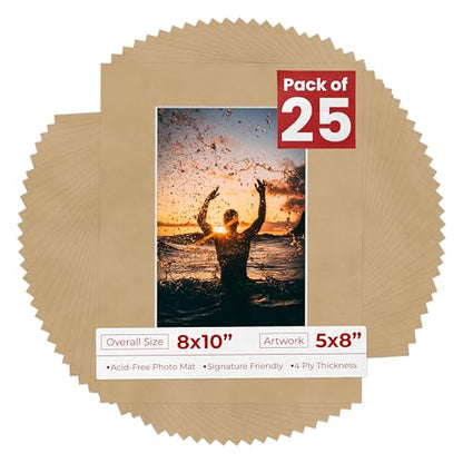 Pack of 25 Acid Free 8x10 Mats Bevel Cut for 5x8 Photos (25 Count)