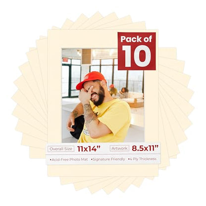 Pack of Ten Acid Free 11x14 Mats Bevel Cut for 8.5x11 Photos (10 Count)