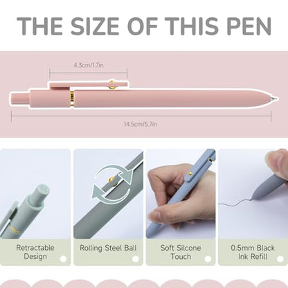 Gel Pens 6 pcs 0.5mm Black Ink Pens Gold Morandi Barrel Fine Point Smooth Writing Pens Quick Dry Pen for School Office Supplies (6 Count)