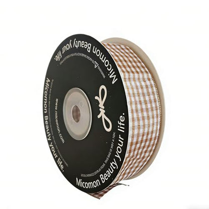 Khaki and White Woven Edge Plaid Checkered Bufflo Ribbon 100% Polyester Gingham Ribbon 25 Yards Each Roll (75 Foot)