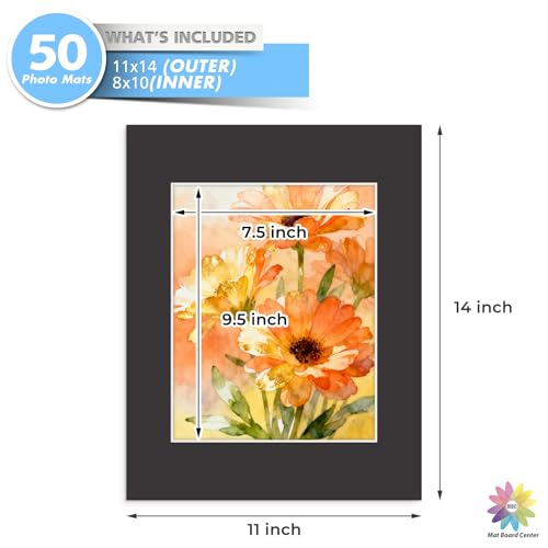 Mat Board Center 50 Pack 11x14 Picture Mat for 8x10 Photo Black