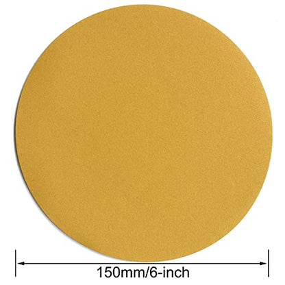6-Inch No-Hole Hook and Loop Gold Sanding Discs 320-Grit, 100-Pack (100 Count)