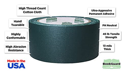 2 Inch Forest Green Book Repair Cloth Tape 15 Yard Roll