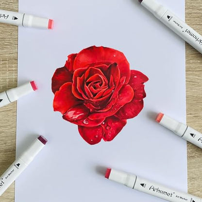 6 Colors Red Rose Flower Colors Alcohol Markers Set (6 Count)
