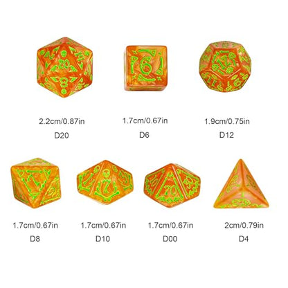 7 Die DND Dice Set Scary Pattern Polyhedral Dice Set with Dice Bag (7 Count)