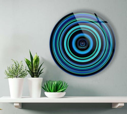 24''(60cm) Diameter Blue and Green Round Glass Wall Art Tempered Glass Printing Wall Decor Large Wall Art Wall Hangings
