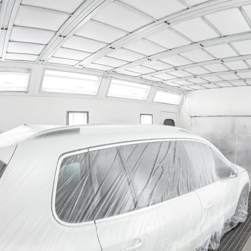 Pre Taped Masking Film 78.7" x65.6ft Double Adhesive Tape and Drape Painters Plastic Drop Cloth Film with Tape Plastic Sheeting for Automotive Painting Covering