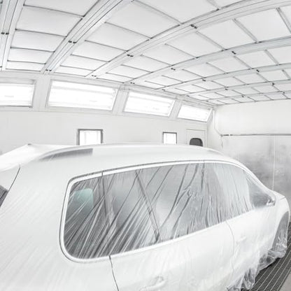 Pre Taped Masking Film 78.7" x65.6ft Double Adhesive Tape and Drape Painters Plastic Drop Cloth Film with Tape Plastic Sheeting for Automotive Painting Covering