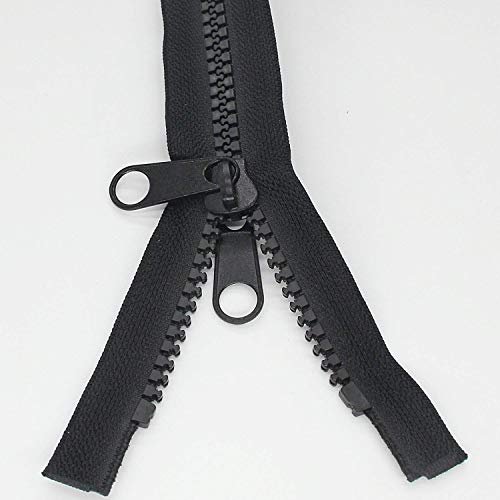 2PCS #10 84 cm Heavy Duty Zippers for Sewing Separating Large Plastic Zippers Black Tape with Double Pull Tab Slider (2 Count)