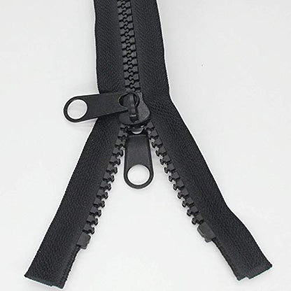 2PCS #10 84 cm Heavy Duty Zippers for Sewing Separating Large Plastic Zippers Black Tape with Double Pull Tab Slider (2 Count)