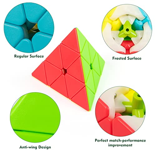 Stickerless Pyraminx Speed Cube with Stand & Guide for Kids & Adults