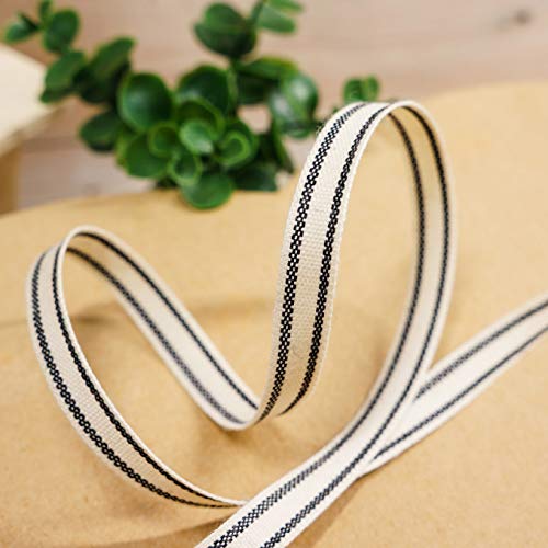 Ivory Cotton Black Stripes Ribbon 3 (30 Foot)